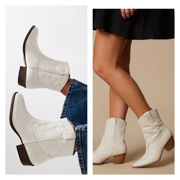 COCONUTS BY MATISSE Free People Short White Vegan Leather Cowboy Boot Size 10 - Picture 1 of 13